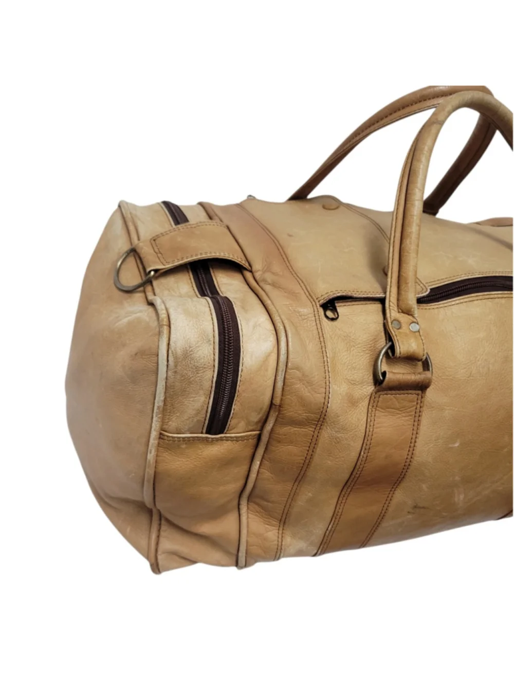 YURY Bags Brown Genuine Leather Double-Handle Adult Unisex Duffle Bag Vintage